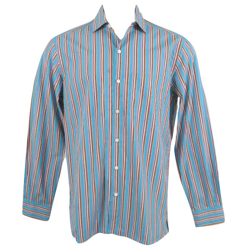 NEW $495 Ralph Lauren Purple Label Shirt!  Blue With Colorful Stripes  Italy